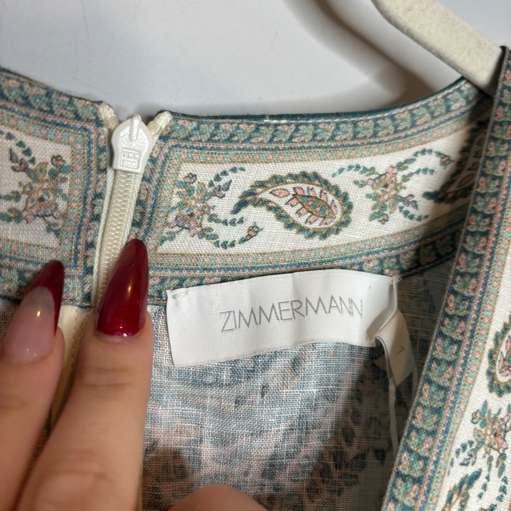 Zimmermann White Mini Dress with Teal and Beige Paisley Embroidery - Picture 4 of 16